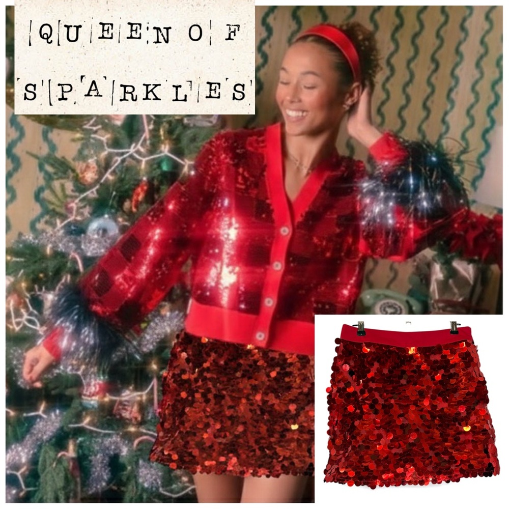 Queen of Sparkles Red Sequin Mini Skirt Holiday Party Small